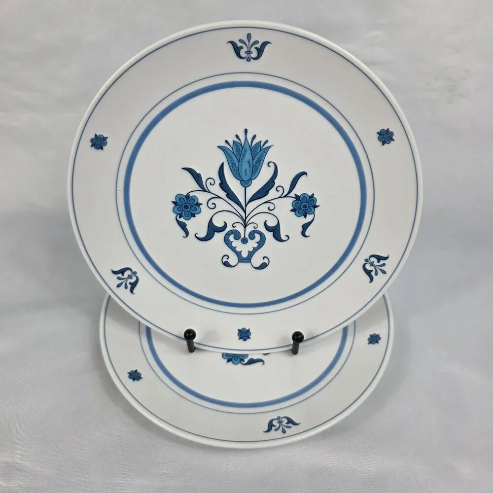 TWO Noritake Blue Haven Salad Plates Blue Flowers & Bands